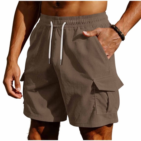 Ahabrexf Mens Cargo Shorts for Men, Elastic Drawstring Waist Textured Casual Shorts for Outdoor Daily Wear