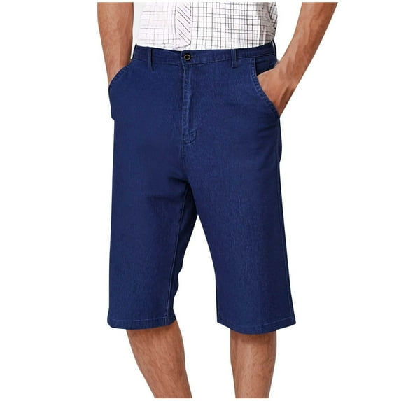 Ahabrexf Jeans for Men Mens Casual Solid Zipper High Stretch Straight Leg High Waisted Capris Jeans High Waisted Pants