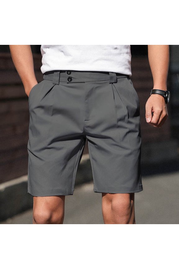 Mens Elastic Waist Shorts, Tailored Cropped Business Trousers with Secure Pockets and Casual Styling for Versatile Wear