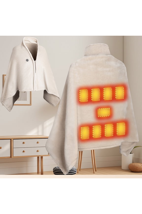 Mens Hooded Jackets, Solid Color Flannel Heating Shawl with Thick Blanket and Warm Top