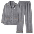 thumbnail image 1 of Ahabrexf Mens Pajamas Set,Casual Solid Color Lapel Button Down Loungewear with Thickened Fleece, 1 of 4