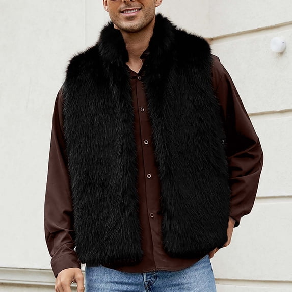 Ahabrexf Jackets for Men Mens Warm Faux Furry Long Coat Jacket Winter Solid-Neck Outerwear Mens Winter Coats