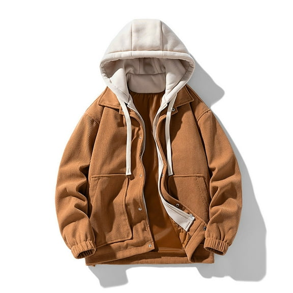 Ahabrexf Trousers for Men, Winter Casual Solid Hooded Zipper Pockets Long Sleeve Coat