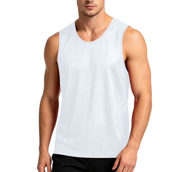 Ahabrexf Mesh Tank Tops for Men, Breathable Sleeveless Workout Shirt, Fast Dry Crew Neck Sport-Inspired Sleeveless Top for Gym Running Basketball Wear