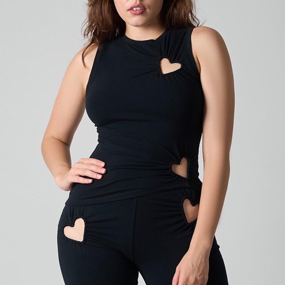 Ahabrexf Women's Summer Tops Long Sleeve Mesh Lace-Up with Heart Cutout Bodycon Solid Color Casual Polyester