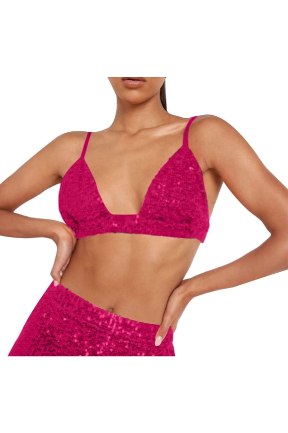 Nightclub Style Sequined Bra for Women, sling Style, polyester spandex Mixed, stretchy Tailored, soft texture, casual wear