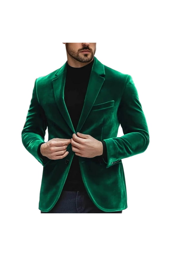 One Shoulder Top for Men Solid Color Velvet Suit Jacket with 2 Flap Pockets