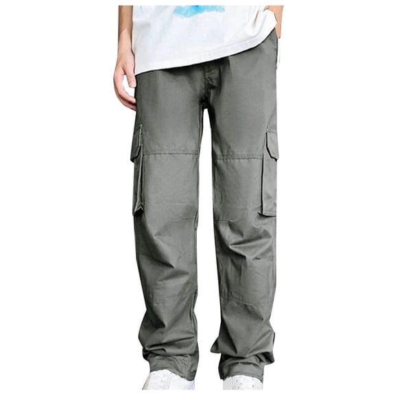 Ahabrexf Men's Winter Jackets, Fashion Casual Solid Color Cargo Pants with Zipper Pockets
