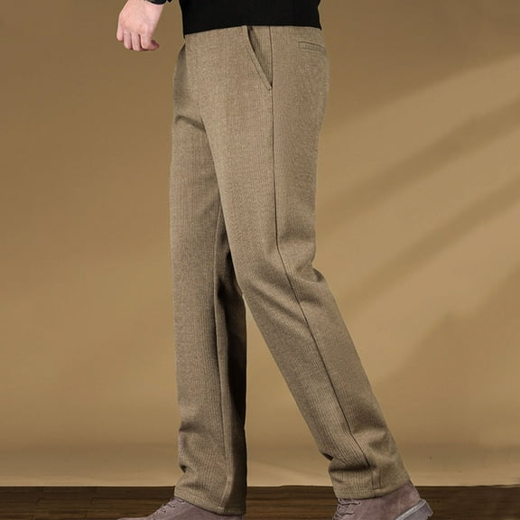 Ahabrexf Mens Jogger Pants, High Waist Fleece Lined Elastic Straight Leg Trousers with Pockets