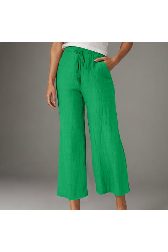 Wide Leg Pants, Women's Casual Solid Color Split Elastic Waist Pocket Pants