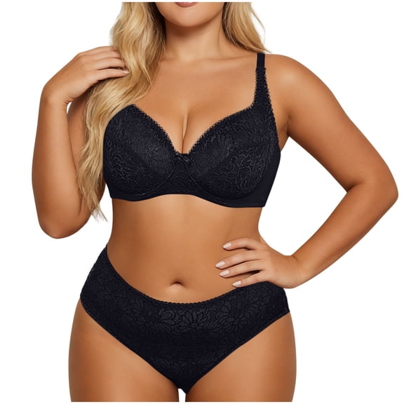 Ahabrexf Plus Size Lace Bra Wireless Comfortable Breathable Panty Set Suitable for Women
