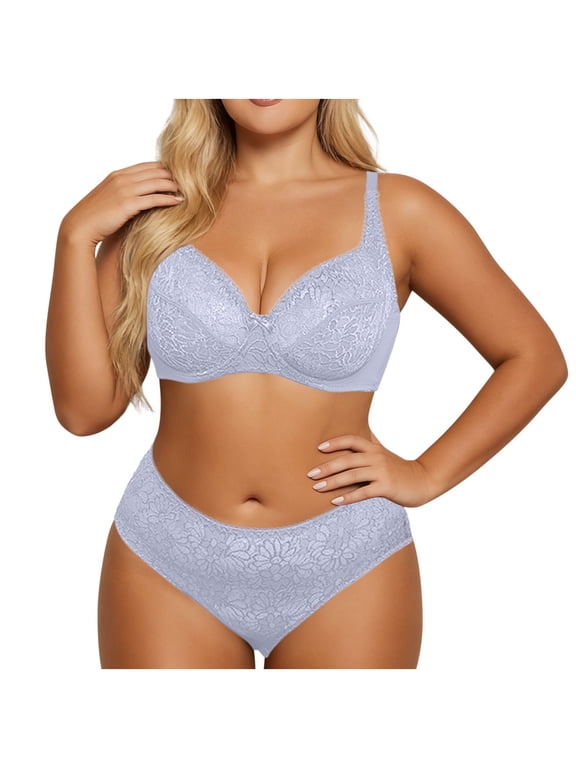 Plus Size Lace Bra Wireless Comfortable Breathable Panty Set Suitable for Women