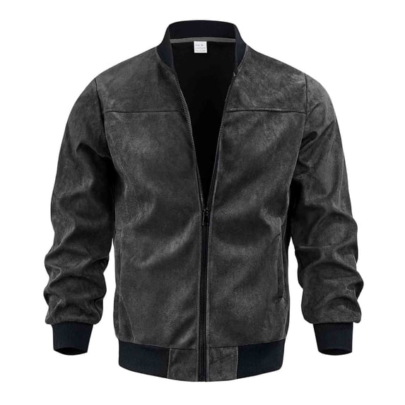 Ahabrexf Plus Size Lightweight Jacket for Men, Jean Style, Solid Color, Zippered Closure, Casual Outerwear