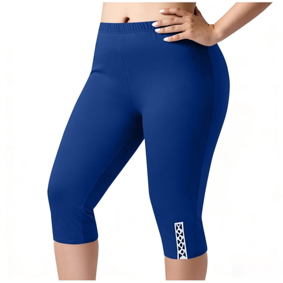 Ahabrexf Plus Size Yoga Pants for Women Capri Pants with Pockets Elastic Waist Solid Color