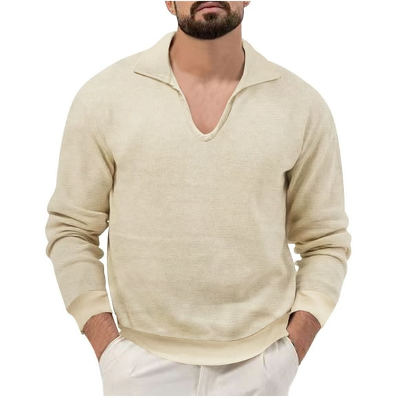 Ahabrexf Sweaters for Men, Pullover with Stand Collar in Elastic Solid Color for Casual Fashion
