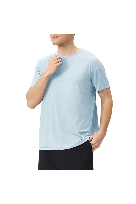 Quick Dry T-Shirt for Men, Breathable Polyester Athletic Top, Round Neck Short Sleeve Shirt