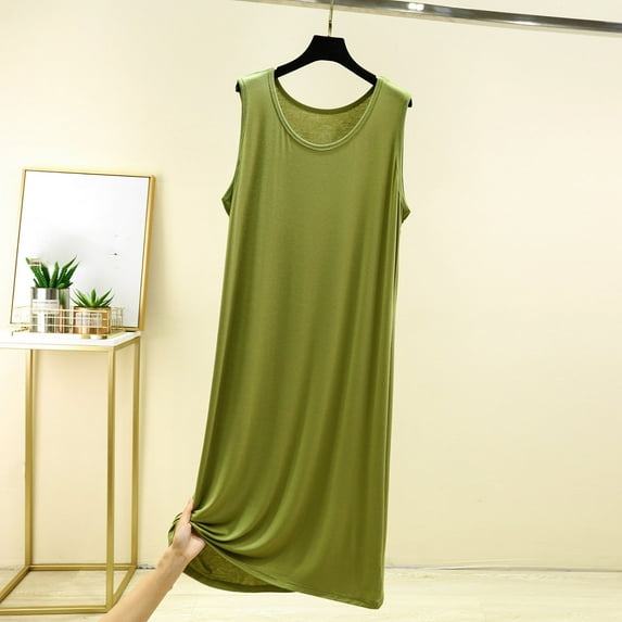 Ahabrexf Robes for Women Bathrobe,Sleeveless Round Neck Solid Color Loose Nightgown for Home