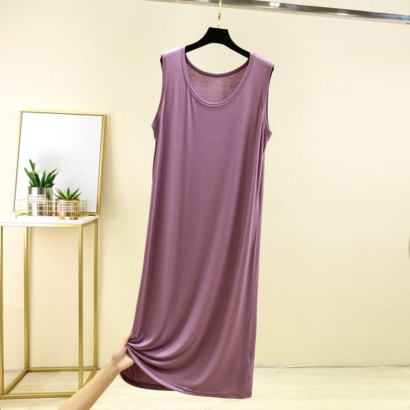 Ahabrexf Robes for Women Bathrobe,Sleeveless Round Neck Solid Color Loose Nightgown for Home