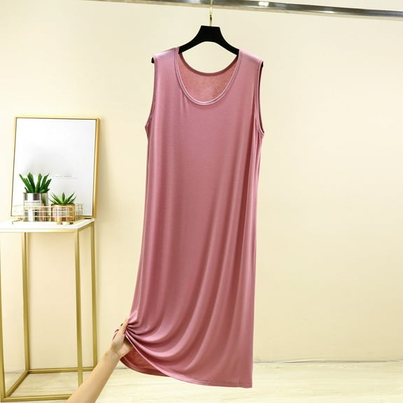 Ahabrexf Robes for Women Bathrobe,Sleeveless Round Neck Solid Color Loose Nightgown for Home