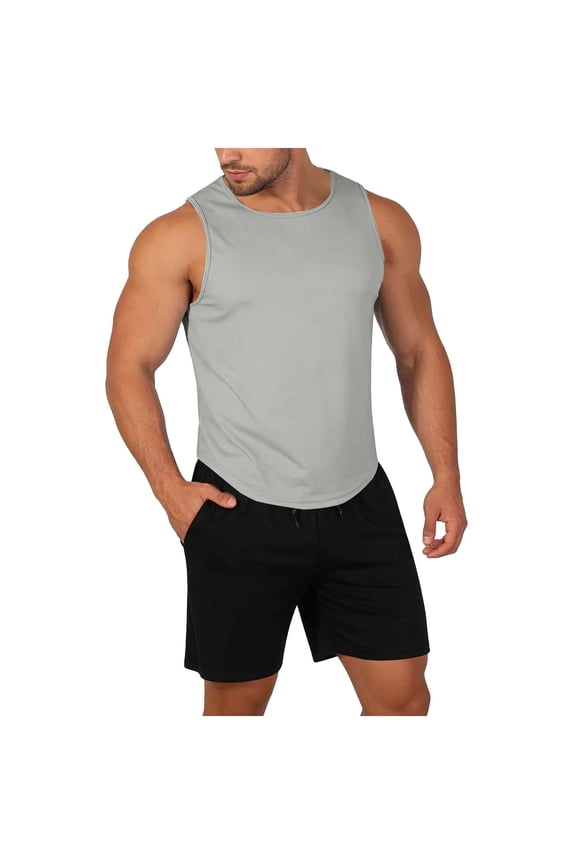 Running Tank Top for Men with Shorts Set, Polyester Casual Beach Fitness Outfit, 2-Pc