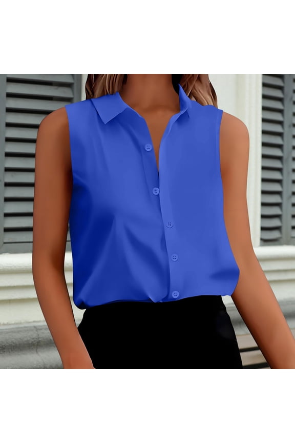 Satin Blouse for Women, Notch Lapel Sleeveless Shirt with Front Button Closure for office and Semi-Formal Wear