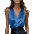 thumbnail image 1 of Ahabrexf Satin Camisole Tops for Women Deep V Neck Spaghetti Straps Summer Casual Top 1 Pc, 1 of 6