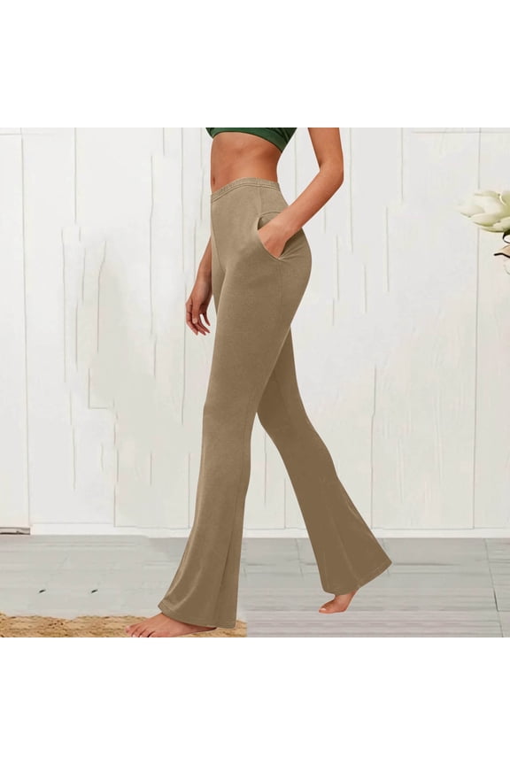 Womens Yoga Pants,Solid Color Casual Stretch Running Gym Sports Active Yoga Length Trumpet Pants