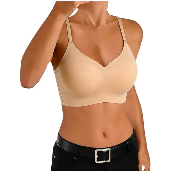 Ahabrexf Seamless Wireless T-Shirt Bra, Lightly Lined, Smooth, Comfort, Adjustable Straps, Solid Color, Everyday Bra for Women