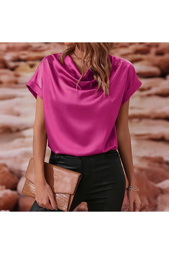 Short Sleeve Blouses for Women, Casual Cowl Neck Tops for Everyday Wear in Warm Weather Seasons