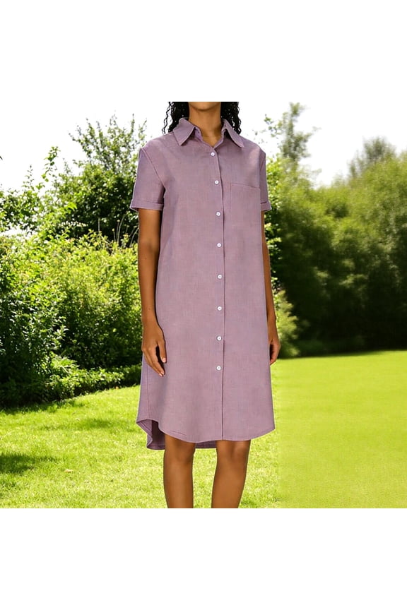 Short Sleeve Shirts for Women, Linen-Blend Shirt Collar Dress with Relaxed Fit for Casual and Smart Daytime Wear