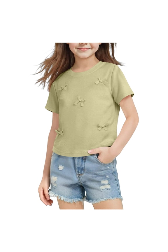 Short Sleeve Summer Tops for Women Ribbed Knit Bow Back Cutout Casual Top