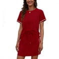 thumbnail image 1 of Ahabrexf Short Sleeve Tops Casual for Women Bandage Short Skirt Set Solid Round-Neck 2 Pc Outfit, 1 of 2