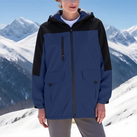 Ahabrexf Long Sweaters for Women, Warm Winter Snow Ski Jacket Waterproof Windbreaker Hooded Coat