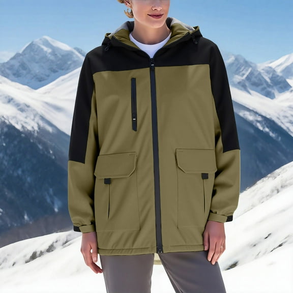 Ahabrexf Long Sweaters for Women, Warm Winter Snow Ski Jacket Waterproof Windbreaker Hooded Coat