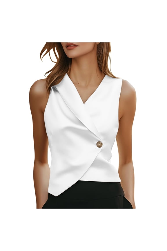 Sleeveless Casual Tops for Women Blazers for Women Fashion Casual, Lapel Satin Button-Up Blazer Top Coat