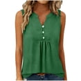 thumbnail image 1 of Ahabrexf Sleeveless Casual Tops for Women, Solid Color Notch V-Neck Button Decor Ruched Loose Casual Summer Blouse, 1 Pc, 1 of 9