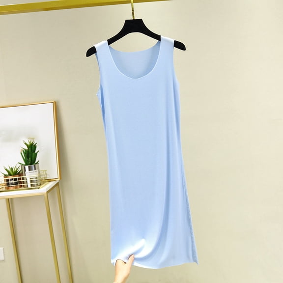 Ahabrexf Sleeveless Nightgowns for Women,Solid Color Round Neck Loose Bathrobe Home Wear Nightgown