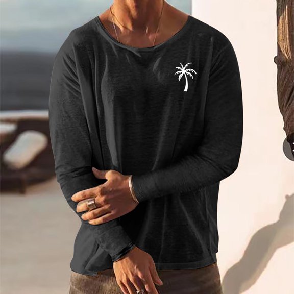 Ahabrexf Pullovers for Men,Print Round Neck Long Sleeve Breathable Casual Blouse Top