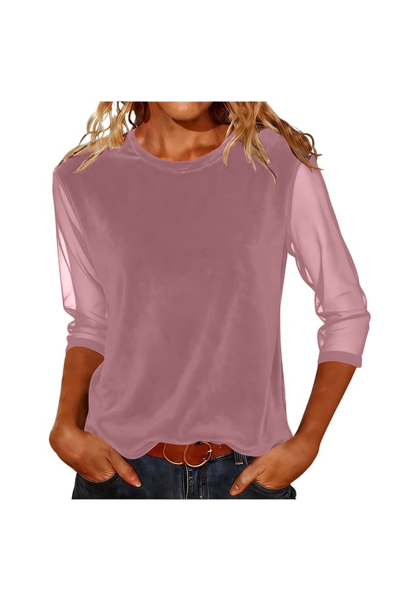 Sleeves to Cover Arms for Women, A Solid Color Mesh Velvet Blouse with Elegant Three-Quarter Length Sleeves for Versatile Daily Wear