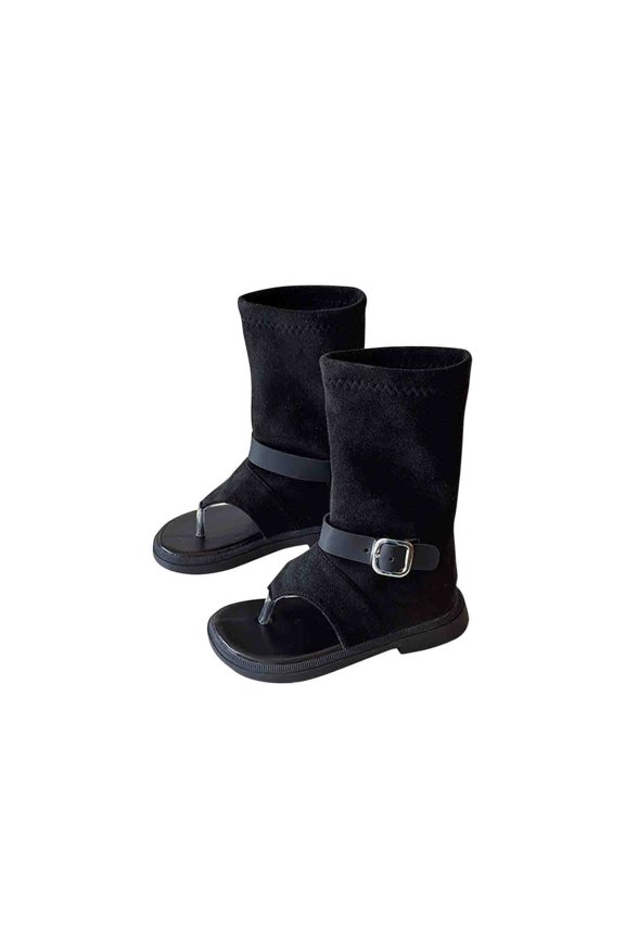 Soft Sole Baby Shoes for Girls High-Top Open-Toe Sandals Roman Style Herringbone Design