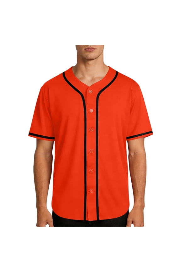 Solid Baseball Jersey Shirt for Men, Plain Casual Short Sleeves Button Down T-Shirt