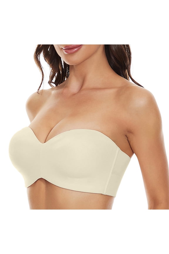Strapless Bra for Women, F Cup Size, Detachable Sling, Back Ventilation Style, Nylon Fabric, Seamless Edge