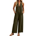 thumbnail image 1 of Ahabrexf Summer Casual Jumpsuits for Women, Shoulder-Baring Deep V Neck Wide Leg, Linen Mixed Sleeveless Casual Jumpsuit with Pockets for Vacation, 1 of 9