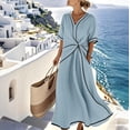 thumbnail image 1 of Ahabrexf Summer Dress for Women,V-Neck Short Sleeve Solid Long Casual Dress, 1 of 8