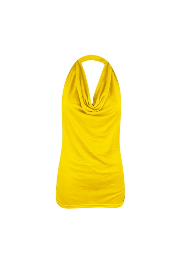 Summer Halter Neck Tank Tops for Women Pleated Loose Fit Sleeveless Tops Solid Flowy Tees Blouses