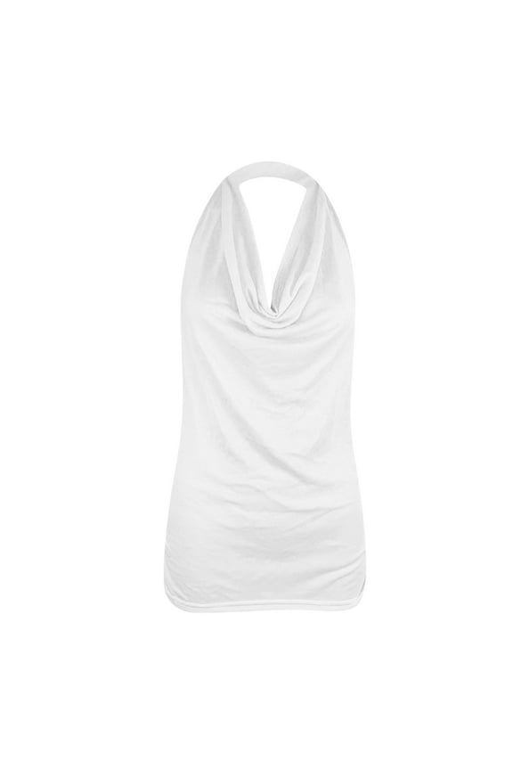 Summer Halter Neck Tank Tops for Women Pleated Loose Fit Sleeveless Tops Solid Flowy Tees Blouses
