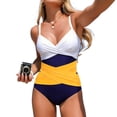 thumbnail image 1 of Ahabrexf Supportive Swimsuit Tops for Women Colorblock Racerback with Shelf Bra and Side Cutouts, 1 of 5