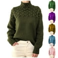 thumbnail image 1 of Ahabrexf Sweater Soft Polyester Cable Knit Turtleneck Long Sleeve Relaxed Fit Olive Green Casual Fall Winter for Women, 1 of 5
