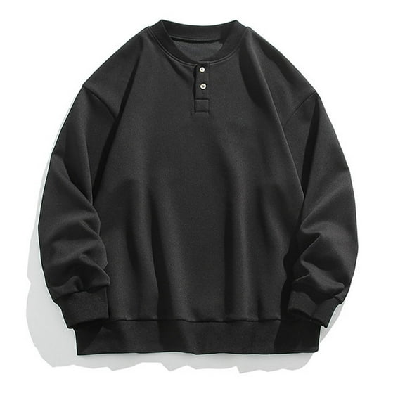 Ahabrexf Plaid Shirt Men, Solid Color Casual Sports Round Neck Button Pullover Sweater