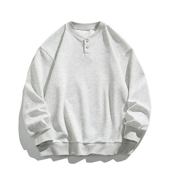 Ahabrexf Plaid Shirt Men, Solid Color Casual Sports Round Neck Button Pullover Sweater